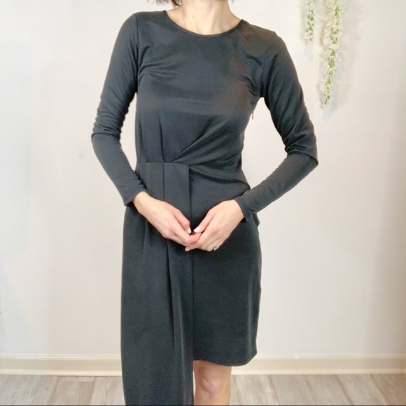NWT BAR III black long sleeve dress asymmetrical hem draped panel 2087 - Picture 6 of 13